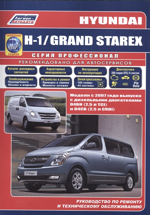 Hyundai H-1 GRAND STAREX Модели c 2007 года выпуска с дизельными двигателями D4BH 2 5 л TCI и D4CB 2 5 л CRDi Руководство по ремонту и техническому обслуживанию полезные ссылки
Hyundai H-1 GRAND STAREX Модели c 2007 года выпуска с дизельными двигателями D4BH 2 5 л TCI и D4CB 2 5 л CRDi Руководство по ремонту и техническому обслуживанию полезные ссылки