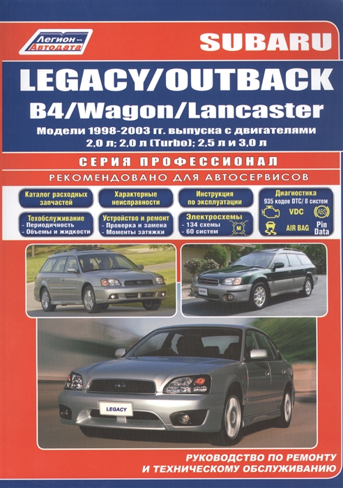 Subaru Legacy OUTBACK B4 Wagon Lancaster Модели 1998-2003 гг выпуска с двигателями 2 0 л 2 0 л Turbo 2 5 л и 3 0 л Руководство по ремонту и техническому обслуживанию
Subaru Legacy OUTBACK B4 Wagon Lancaster Модели 1998-2003 гг выпуска с двигателями 2 0 л 2 0 л Turbo 2 5 л и 3 0 л Руководство по ремонту и техническому обслуживанию