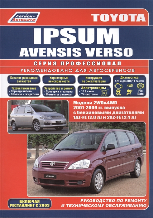 

Toyota Ipsum Avensis Verso 2WD 4WD 2001-2009 гг вып с бенз двиг