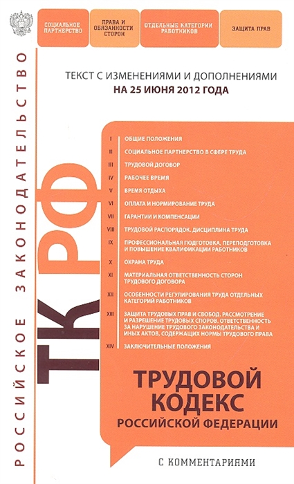 

Трудовой кодекс Российской Федерации Текст с изменениями и дополнениями на 25 июня 2012 года