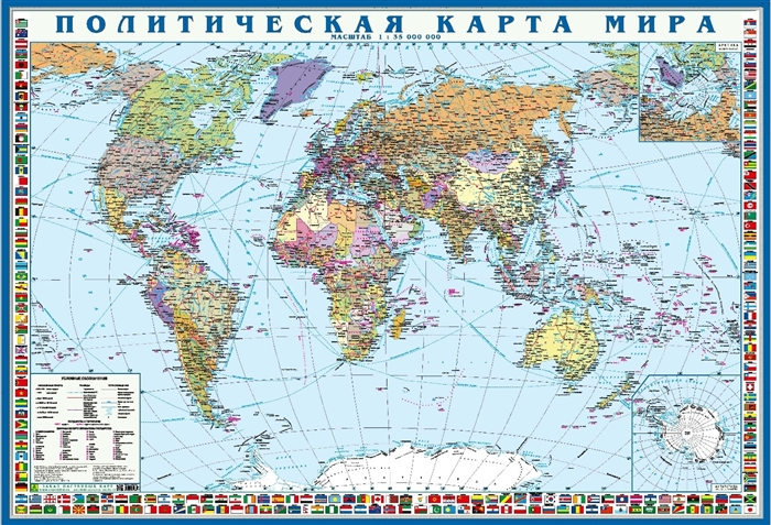 Политическая карта мира с флагами Крым в составе РФ