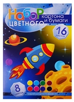 Картон цветной 8 цветов + бумага цветная 8 цветов, А4, 16 листов Картон цветной 8 цветов + бумага цветная 8 цветов, А4, 16 листов