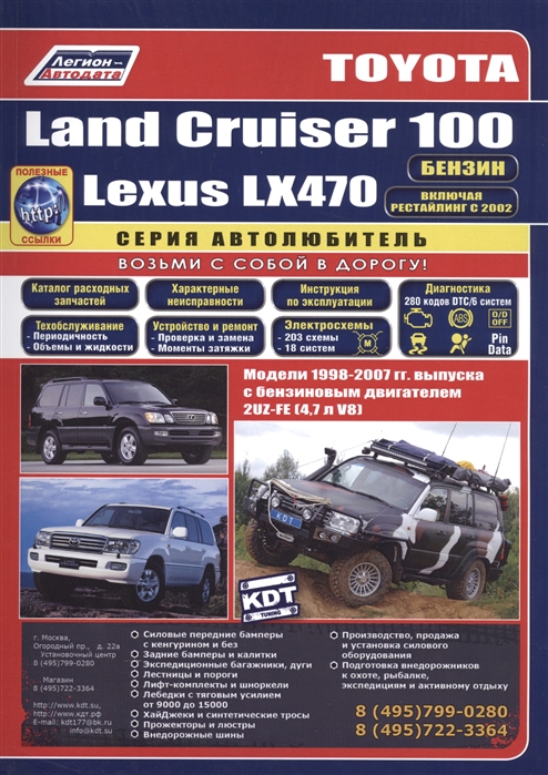 

Toyota Land Cruiser 100 Lexus LX470 Модели 1998-2007 гг выпуска с бензиновым двигателем 2UZ-FE 4 7 V8 Включая рестайлинг модели с 2002 Руководство по ремонту и техническому обслуживанию полезные ссылки