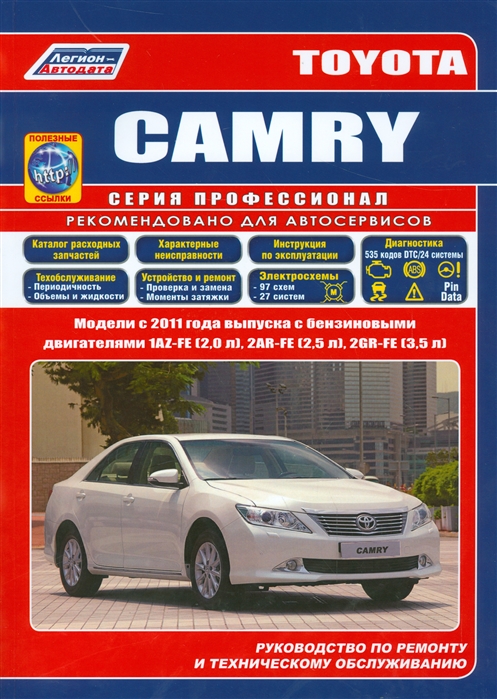 

Toyota CAMRY Модели c 2011 года выпуска c бензиновыми двигателями 1AZ-FE 2 0 л 2AR-FE 2 5 л 2GR-FE 3 5 л Руководство по ремонту и техническому обслуживанию полезные ссылки