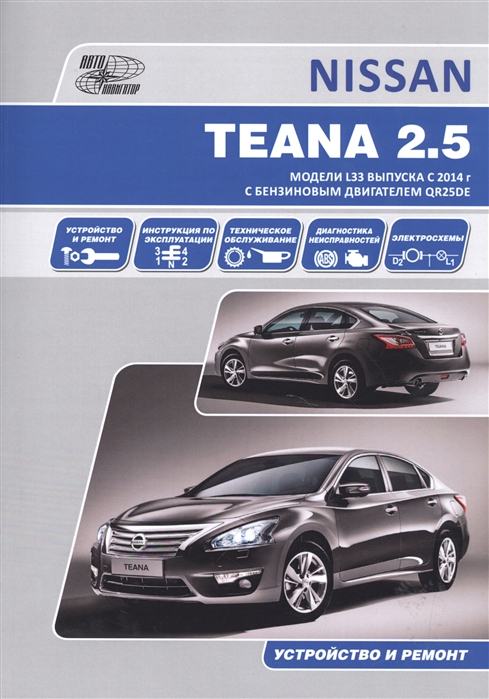 

Nissan Teana Модели L33 выпуска с 2014 г с бензиновым двигателем QR25DE Руководство по эксплуатации устройство техническое обслуживание ремонт