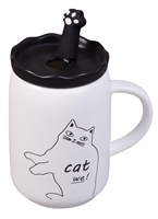 Кружка с крышкой и ложкой-лапкой Cat (керамика) (350мл) Кружка с крышкой и ложкой-лапкой Cat (керамика) (350мл)