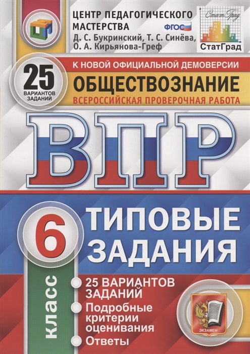 

Обществознание Всероссийская проверочная работа 6 класс Типовые задания 25 вариантов заданий